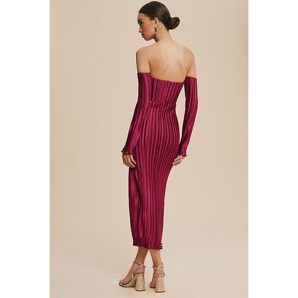 L’IDÉE Gatsby Pleated Oxblood Midi Dress Size L NWT Anthropologie - Picture 2 of 16